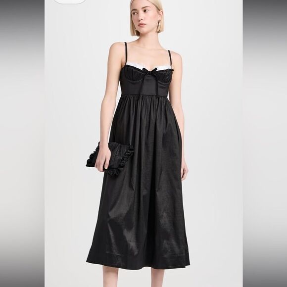 For Love And Lemons Doris Taffeta Midi Corset Dress Black White Lace Medium NWT - Picture 5 of 16